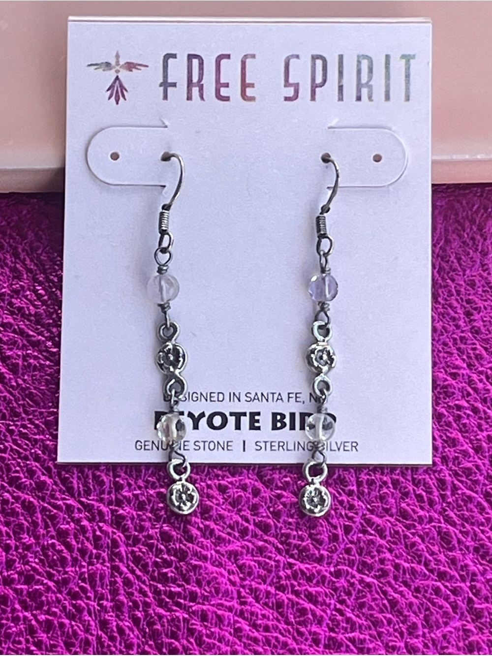 NWT Peyote Bird Free Spirit Sterling Silver Amethyst Beaded Drop Earrings